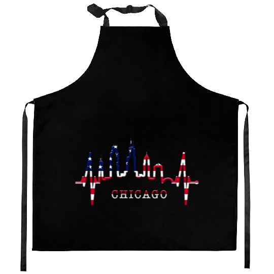 Chicago Skyline Heartbeat USA Heart I Love Chicago Kitchen Aprons