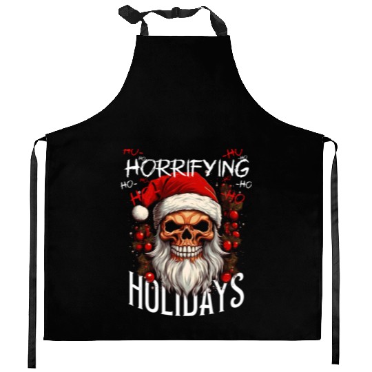 Skull Santa Claus Horrifying Holidays Kitchen Aprons