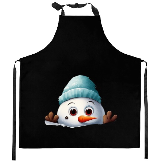 Snowman Christmas watercolor Santa hat Kitchen Aprons