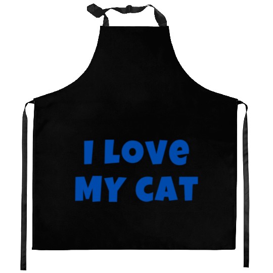 I LOVE MY CAT in Blue (Gift for Cat Owner) Kitchen Aprons