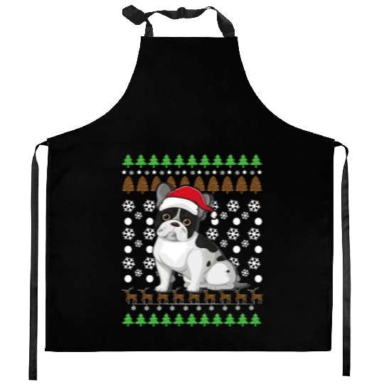 Merry Christmas, French Bulldog, Dog lovers gift Kitchen Aprons
