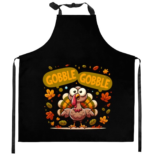 Fun Turkey Gobble Gobble for a Joyful Thanksgiving Kitchen Aprons