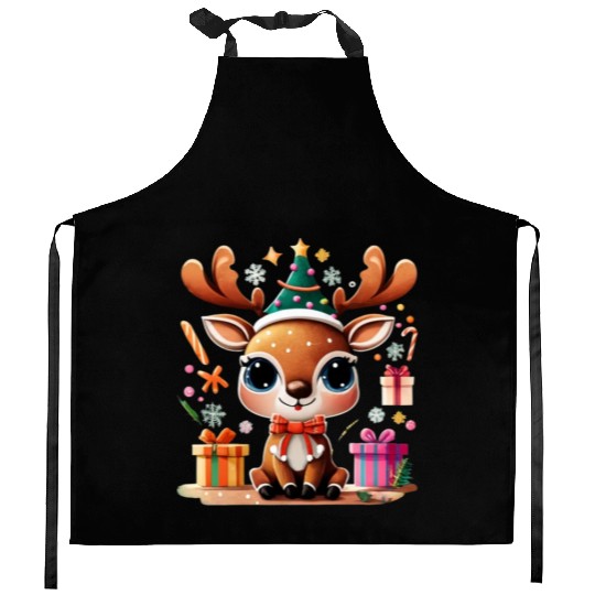 Cute Reindeer Merry Christmas Gift Happy Holidays Kitchen Aprons