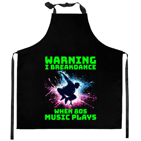 80s Breakdancer Silhouette - Neon Dance Moves Kitchen Aprons
