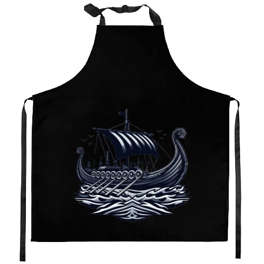 Viking Raiders: Norse Seafaring Art Kitchen Aprons