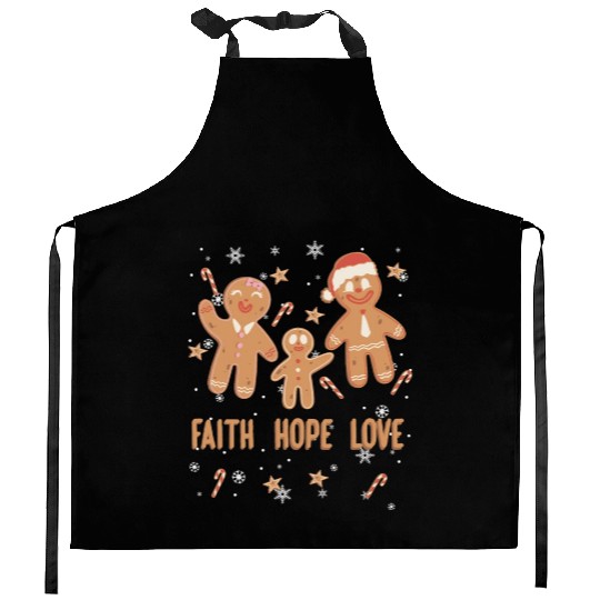 Gingerbread Man Faith Hope Love Religious Kitchen Aprons