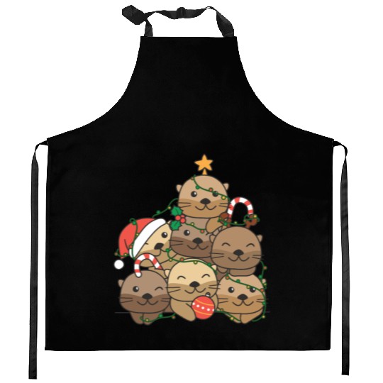 Otter Christmas Tree Funny Animal Christmas Kitchen Aprons