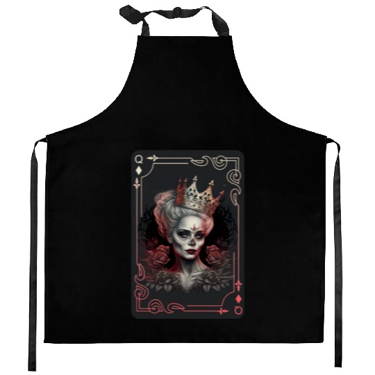 Diamond Queen Gothic Poker Card Game Creepy Kitchen Aprons