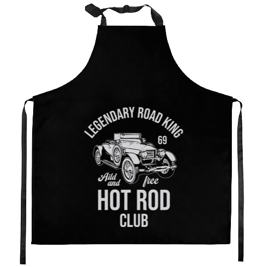 hot rod club, classic car, vintage car Kitchen Aprons