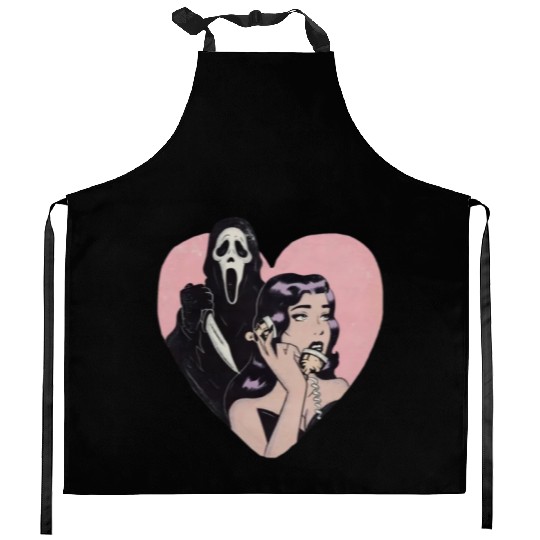 ghostface phone call love heart Kitchen Aprons
