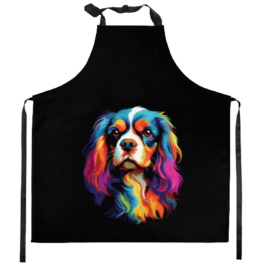 Watercolor Colorful Cavalier King Charles Spaniel Kitchen Aprons