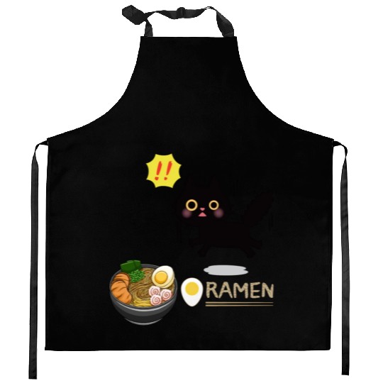Surprised Ramen-Loving Black Cat Kitchen Aprons