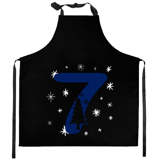 Lucky Blue Number 7 - Christmas Nr. Seven Kitchen Aprons
