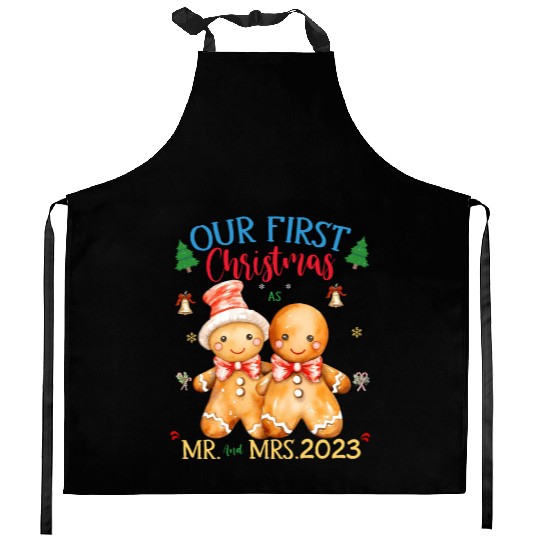 gingerbread couple first Christmas Mr. and Mrs. Kitchen Aprons