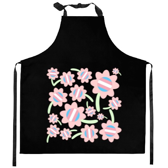 Transgender Pride Flag Flower Pattern Kitchen Aprons