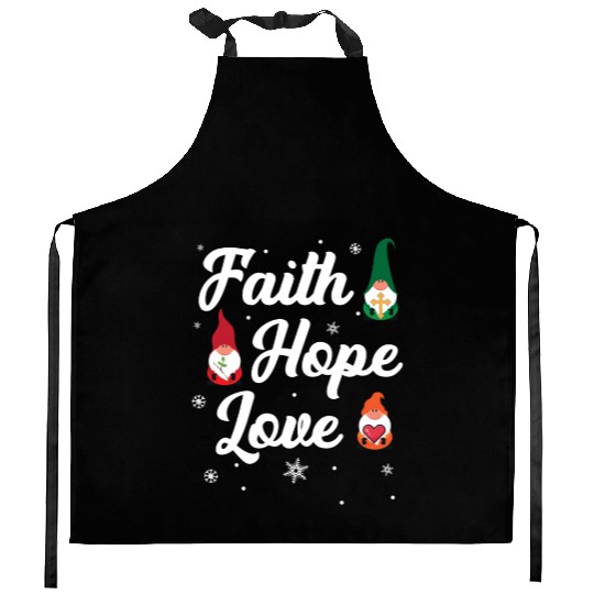 Faith Hope Love Religious Family Christmas Gnome Kitchen Aprons