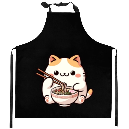 Neko Cat Eating Ramen Noodles Anime Kitchen Aprons