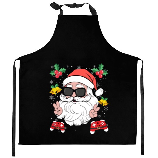 Santa Cool Gamer Video Game X-Mas Gaming Kitchen Aprons