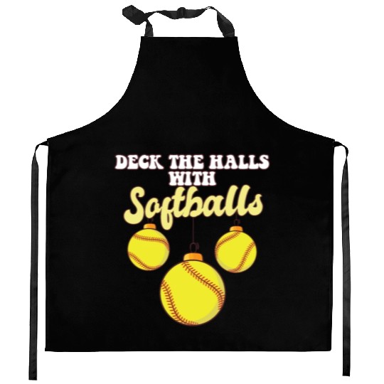 Softball Player Catcher Christmas Balls Deck The Kitchen Aprons