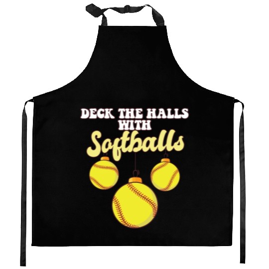 Softball Player Catcher Christmas Balls Deck The Kitchen Aprons