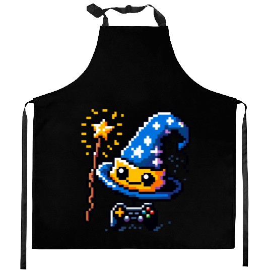 Gamer Wizard 8-Bit Hat with Controller Wand Kitchen Aprons