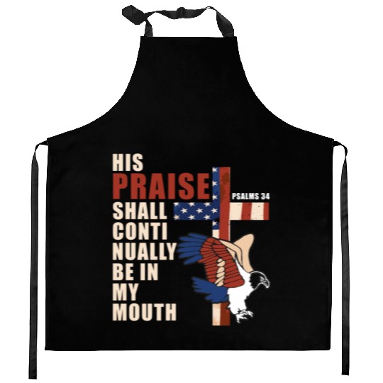 US Flag Eagle Christian Cross Patriotic Bible Vers Kitchen Aprons