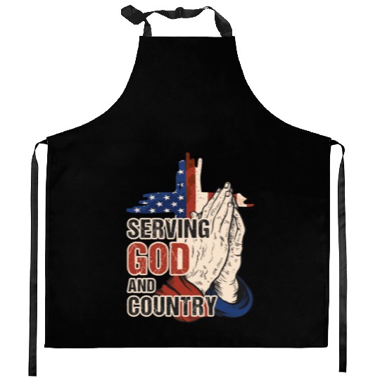 Serving God And Country US Flag Cross Patriotic Ch Kitchen Aprons