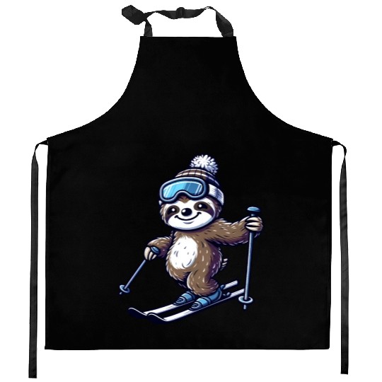 Relaxed Sloth Skier – Winter Fun on the Slopes Kitchen Aprons