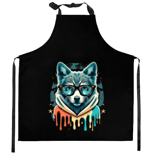 Hipster Wolf Drip Kitchen Aprons
