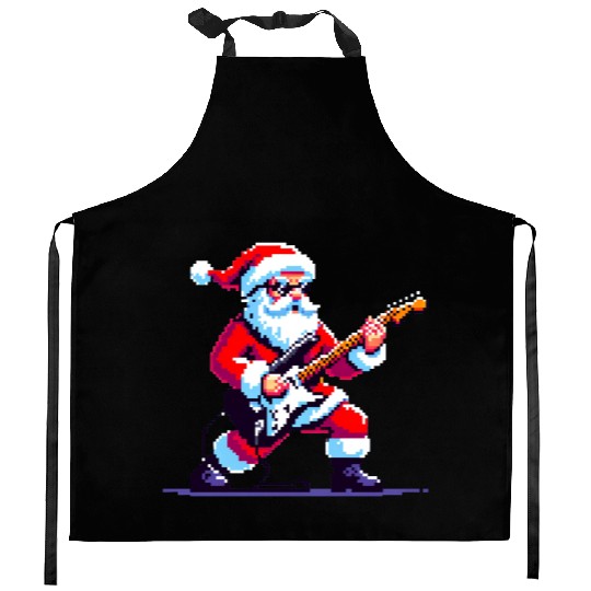 Rocking Santa 8-Bit Pixel Art Kitchen Aprons