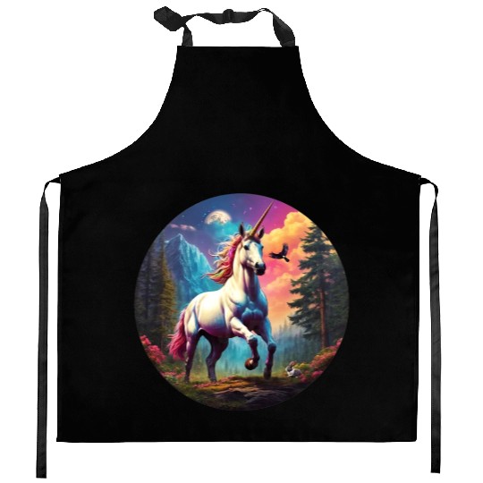 Majestic Rainbow Unicorn Kitchen Aprons