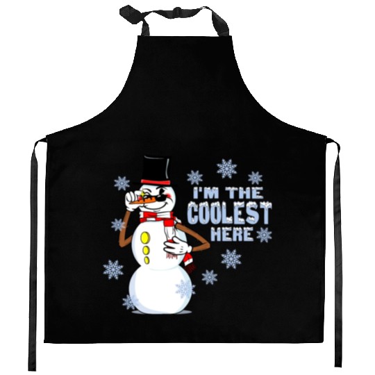 Cool Snowman Funny RubberHose Retro Winter Cartoon Kitchen Aprons
