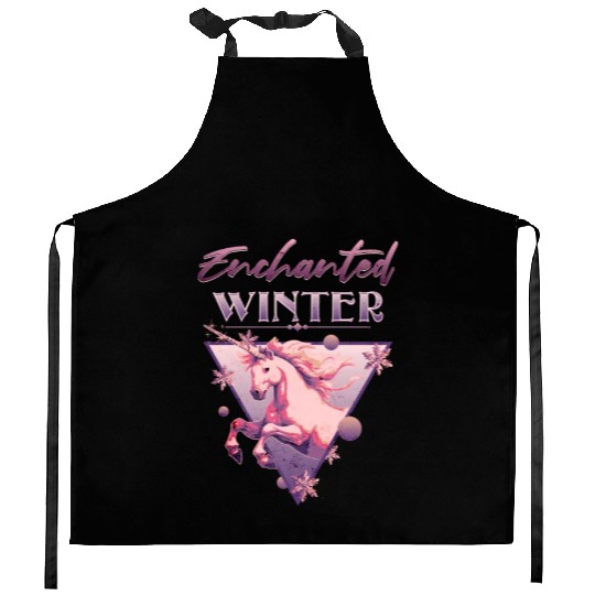 Enchanted Winter 80s Retro Lilac Unicorn Kitchen Aprons