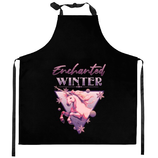 Enchanted Winter 80s Retro Lilac Unicorn Kitchen Aprons