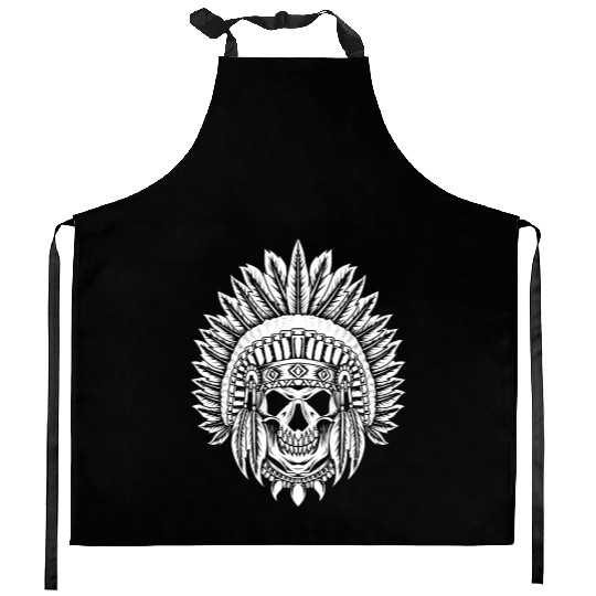 Indigenous Native American Skull Skull Head Kitchen Aprons