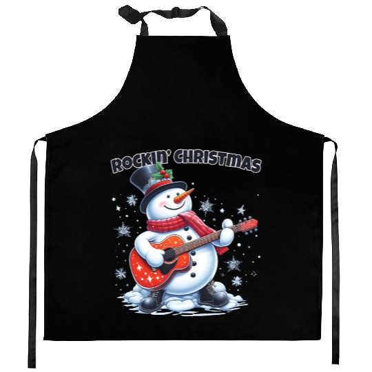 Merry Rockin' Christmas Snowman Kitchen Aprons