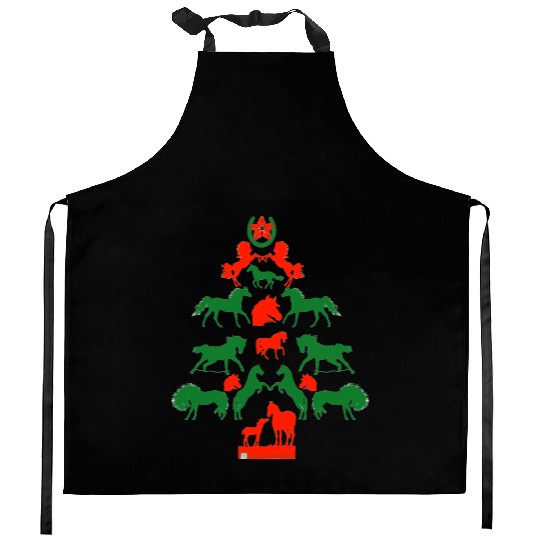 Horse Christmas Tree in Red and Green Kitchen Aprons