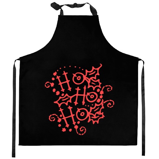 Christmas Typography Holly Ho Ho Ho Kitchen Aprons