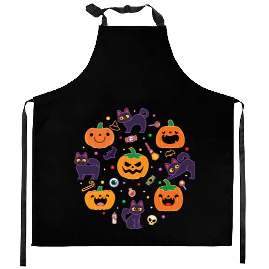 Halloween Pumpkin Cat Kitchen Aprons