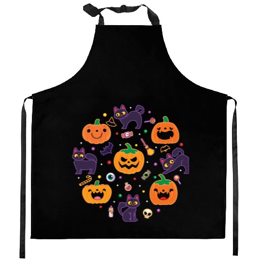Halloween Pumpkin Cat Kitchen Aprons