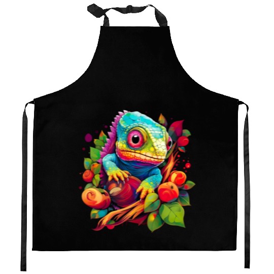 Cute Chameleon for Lizard Pet Lover Kitchen Aprons