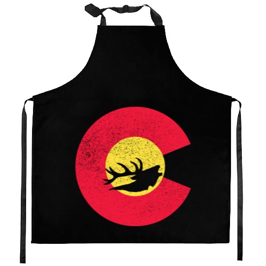 Colorado Flag Logo Elk Hunting Kitchen Aprons