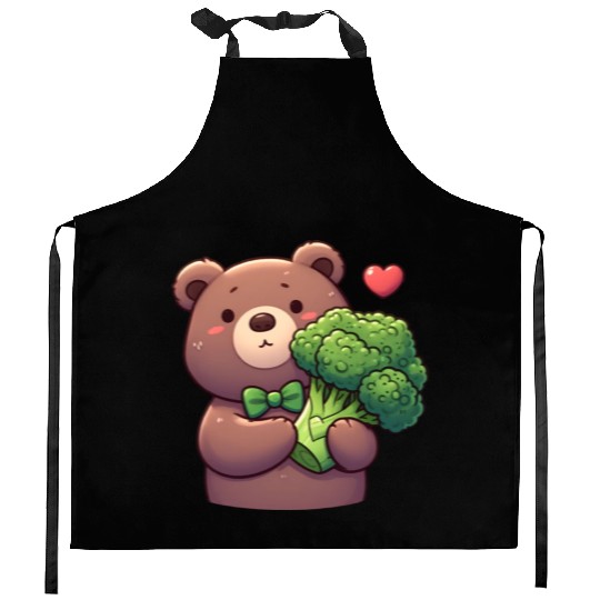 Bear in love hugs huge broccoli Kitchen Aprons