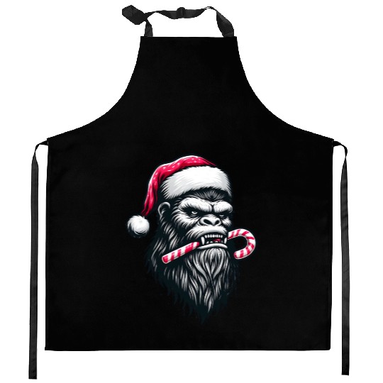 Festive Bigfoot with Candy Cane Kitchen Aprons