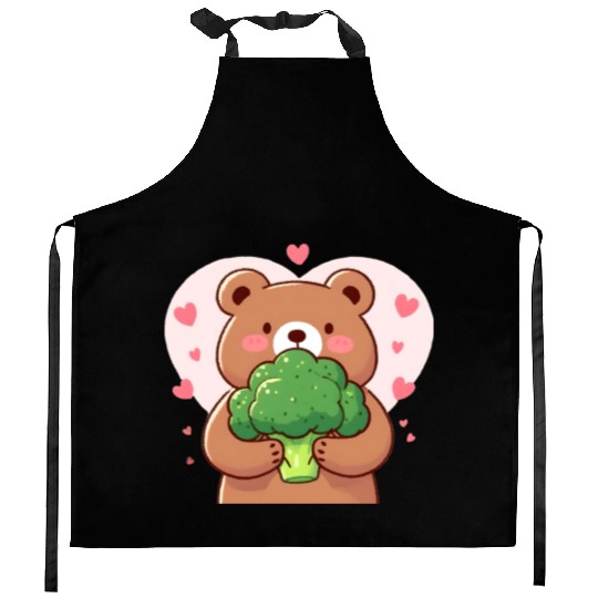 Bear in love hugs huge broccoli Kitchen Aprons