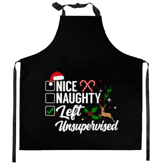 Christmas Nice Naughty Left Unsupervised Reindeer Kitchen Aprons