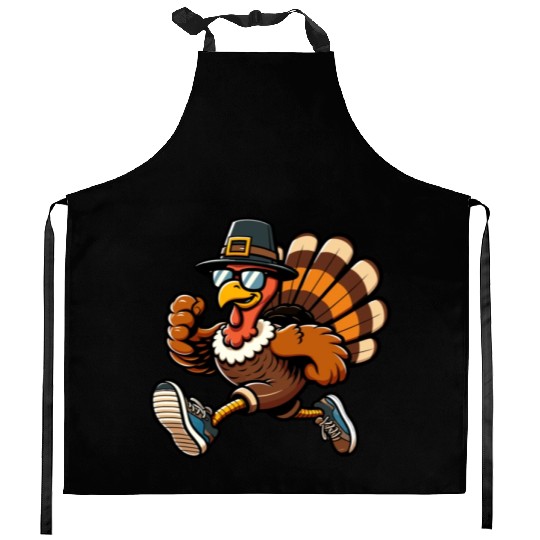 Running Turkey- Turkey Trot Running Thanksgiving Kitchen Aprons