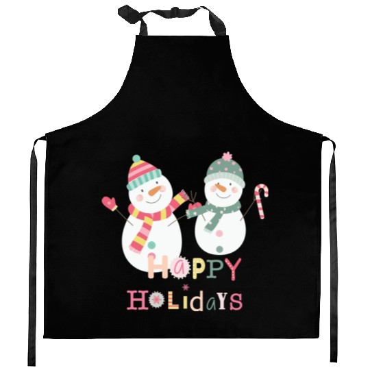 Fun Snowman Happy Holidays Colorful Christmas Kitchen Aprons