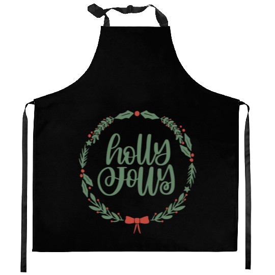 Holly Jolly Sage Green Christmas Wreath Fun Kitchen Aprons