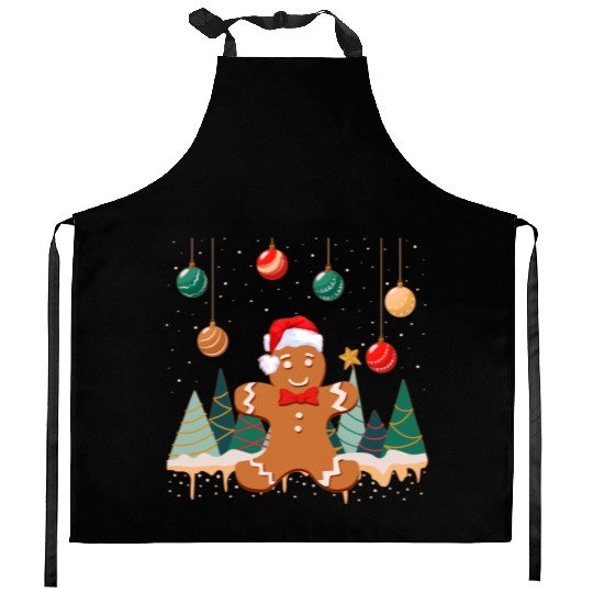 Gingerbread Man Cookie Snowy Christmas Ornaments Kitchen Aprons